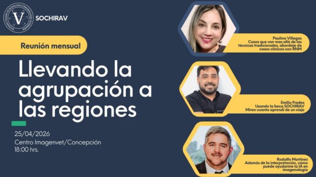 ​¡LLEVAMOS LA AGRUPACIÓN A LAS REGIONES! 📍✈️

​¡Atención, socios y amigos de SOCHIRAV! Este mes rompemos la rutina y nos movemos al sur. Nuestra reunión mensual cruza fronteras locales para aterrizar en Concepción. 🌲✨

​Queremos estar donde tú estás. Iniciamos este camino para acercar nuestra sociedad a cada rincón de Chile, y si la energía de esta zona nos sorprende (¡que sabemos que así será!), ¡esto es solo el comienzo de nuestra ruta por el país! 🇨🇱

​¿Por qué no puedes faltar?
No solo tendremos ponencias de primer nivel con Paulina Villegas, Emilio Fredes y Rodolfo Martínez sobre RNM, experiencias internacionales e IA en imagenología... 🧠💡

​¡Se trata de mucho más! Es la oportunidad de:
✅ Conectarte cara a cara con colegas.
✅ Compartir experiencias en un ambiente de camaradería pura.
✅ Disfrutar de un momento ameno que solo se vive en estas plenarias presenciales.

​📍 Lugar: Centro Imagenvet, Concepción.
📅 Fecha: 25 de abril.
🕕 Hora: 18:00 hrs.

​A nuestros socios del sur: ¡Los esperamos con los brazos abiertos! Y a los que se quedan en Santiago... ¡atentos a nuestras historias porque les va a dar mucha envidia de la buena! 😉📸

​¿Qué otra región debería ser nuestra próxima parada? ¡Te leemos en los comentarios! 👇

​#SOCHIRAV #ImagenologiaVeterinaria #VeterinariosChile #Concepcion #MedicinaVeterinaria